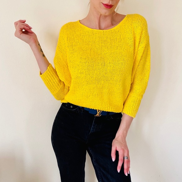Yellow crew neck loose fit knit sweater - Picture 2 of 8